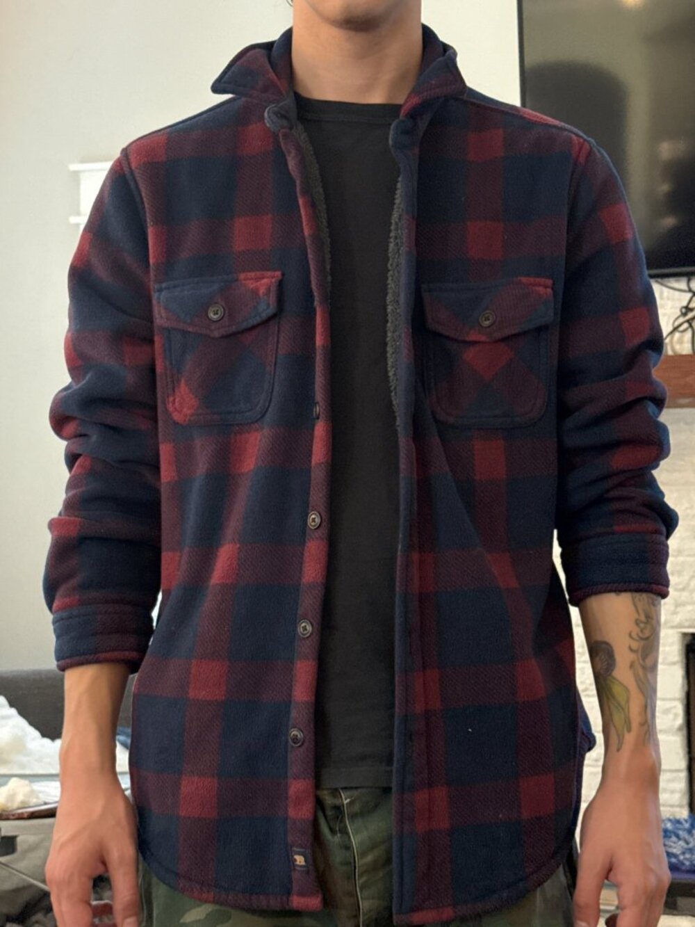 Levi's Men's Sherpa-Lined Buffalo Plaid Fleece Shacket Sz L
